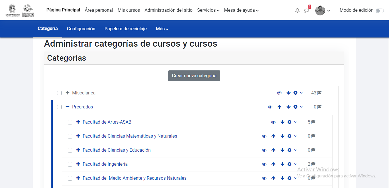 Categorias y subcategorías