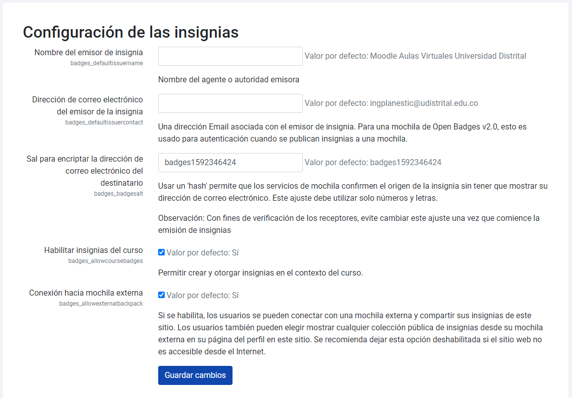 Configuración de las insignias