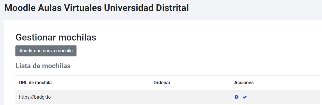 Módulo de configuraciones de mochila