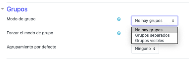 Modulo Grupos en ajustes del curso en Moodle