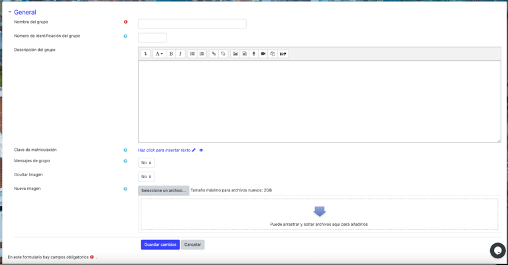 Grupos en módulo del grupo dentro de un curso en Moodle