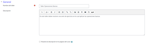 Opciones de configuración de modulo taller