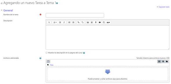 Opciones Módulo Tarea