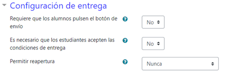 Opción Tipos de entrega del Módulo Tarea